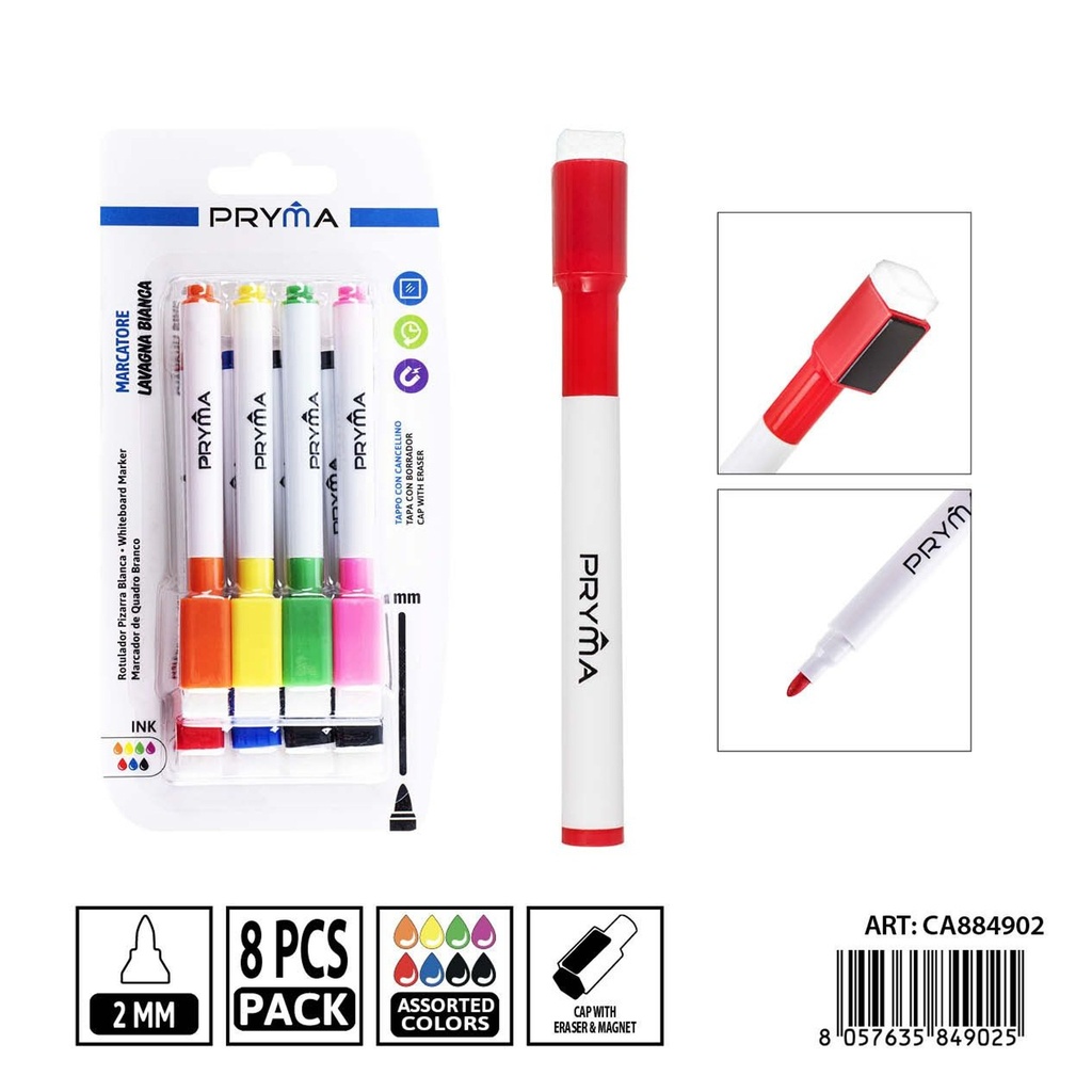 Rotulador pizarra blanca con borrador 8 piezas - Papelería de escritura