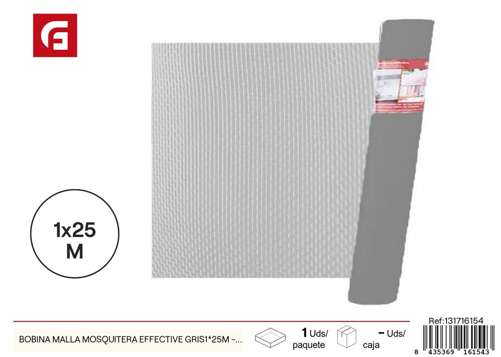 Bobina de malla mosquitera gris Effective 1x25m - Protección contra insectos en verano