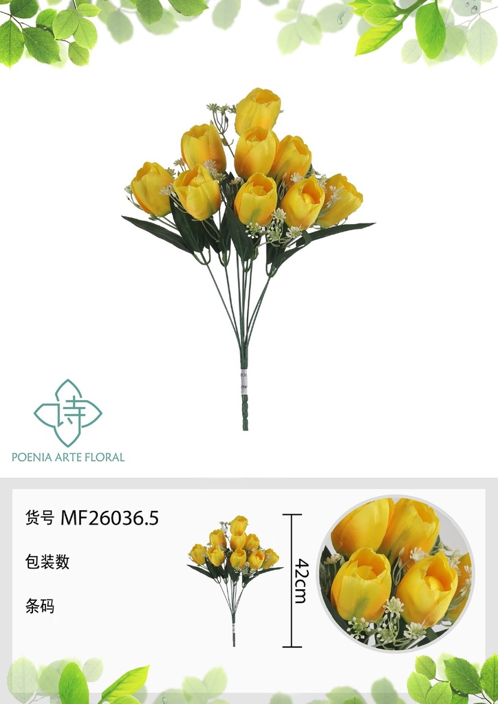 Ramo de tulipanes de 9 cabezas 42 cm - Flores artificiales