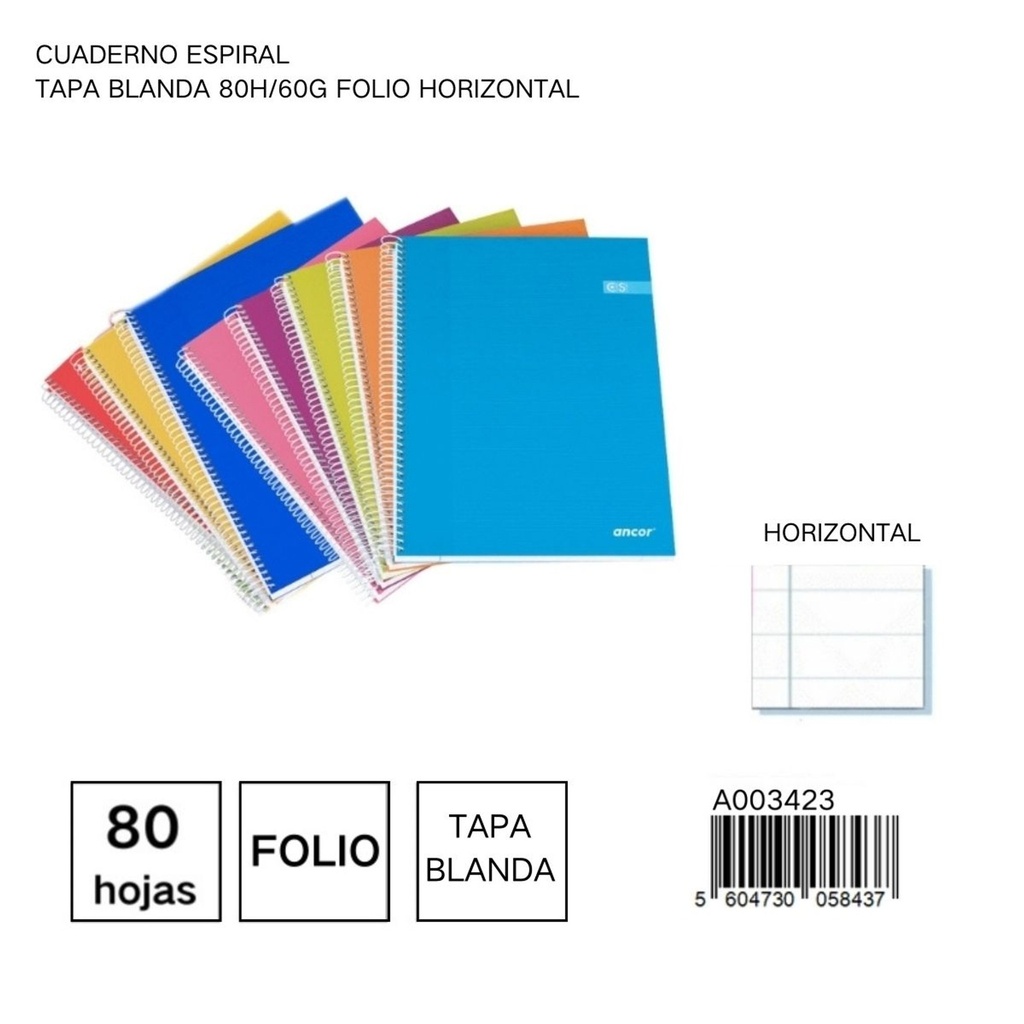 Cuaderno A4 blanda horizontal 80h/60g para estudiantes