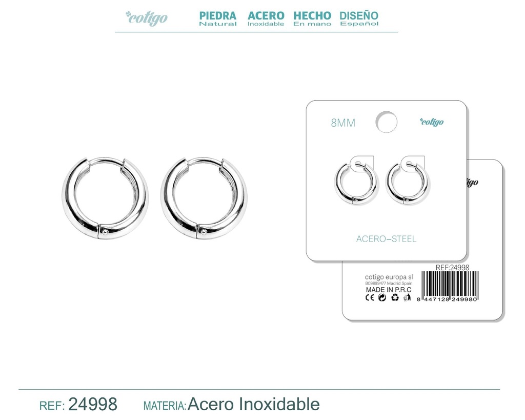 Aro de acero 8mm color plateado - Joyería y accesorios