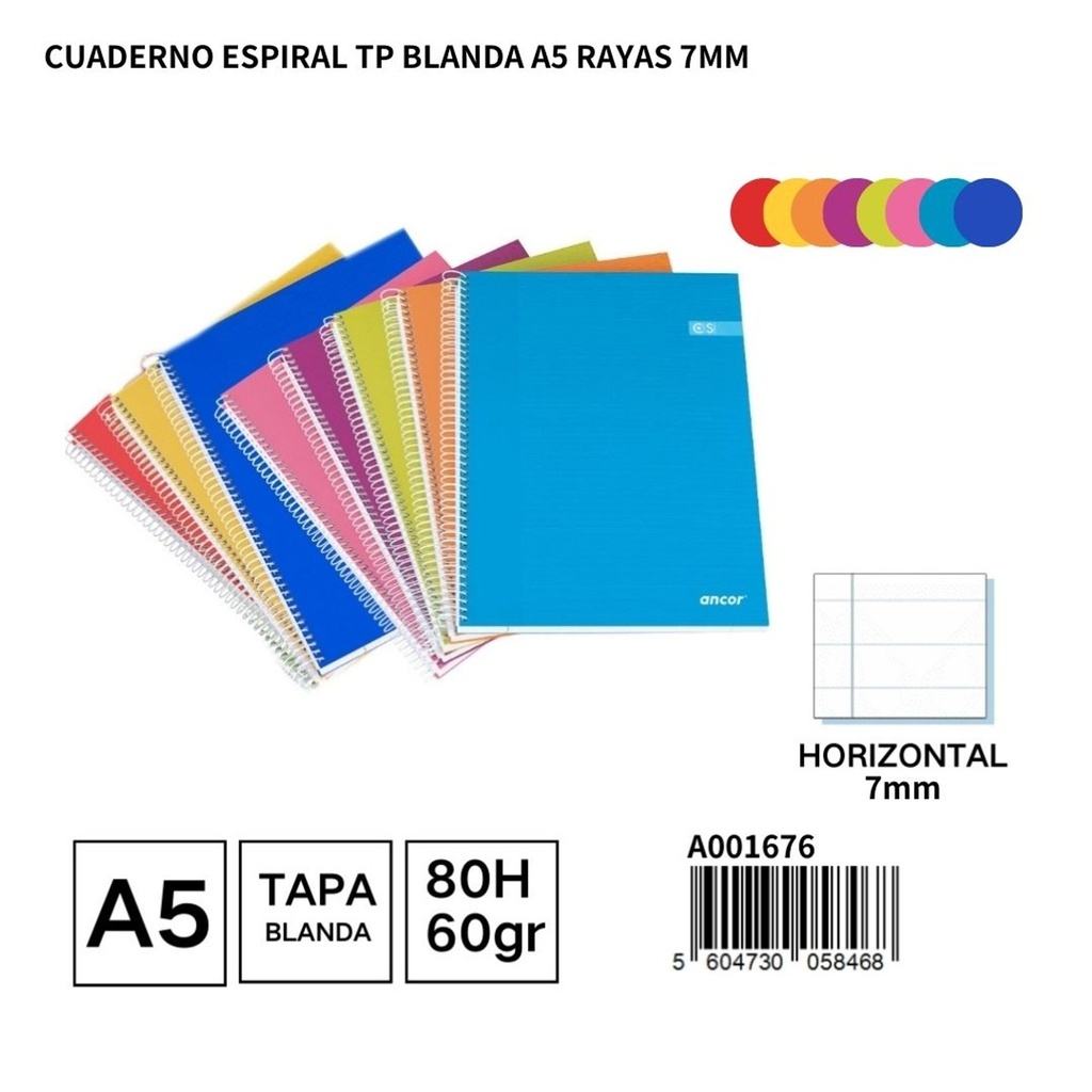 Cuaderno blando A5 línea 80h/60g - Material escolar