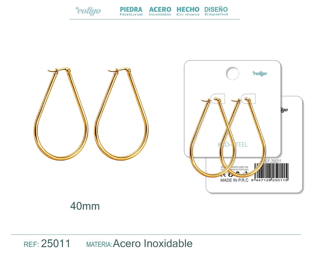 Aro de acero 40mm color plateado - Joyería y accesorios