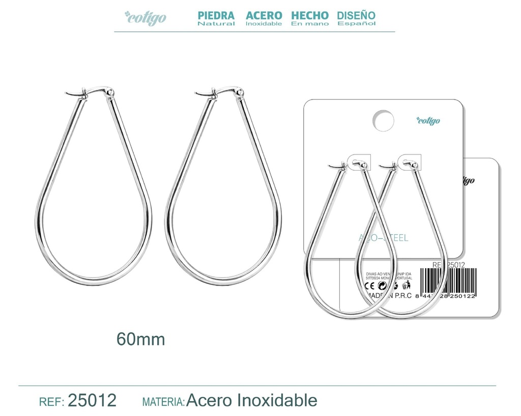 Aro de acero 60mm color plateado - Joyería y accesorios