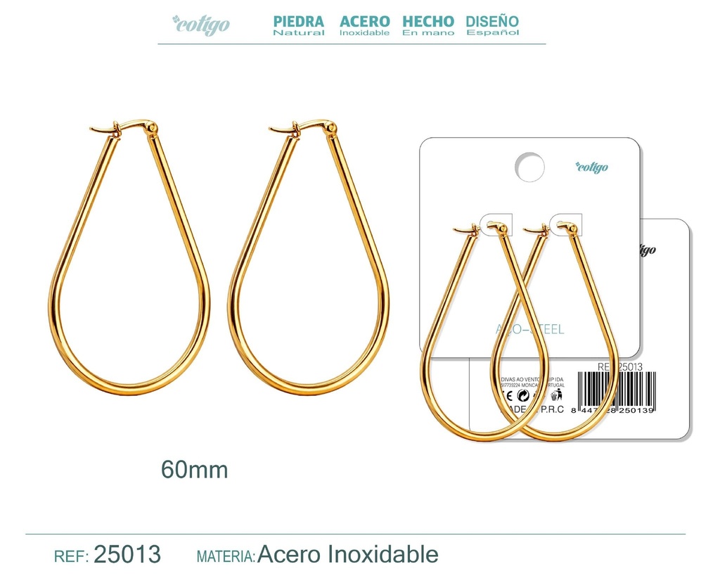Aro de acero 60mm color plateado - Joyería y accesorios