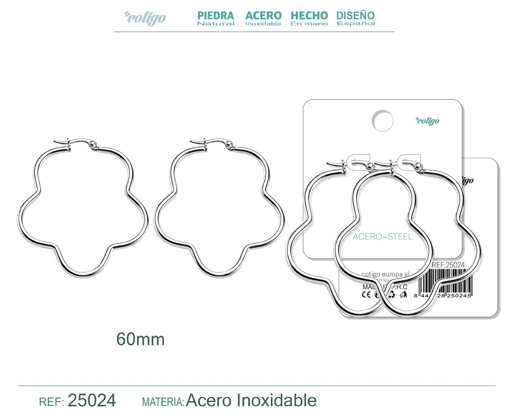 Aro de acero plateado de 60 mm - Joyas de acero