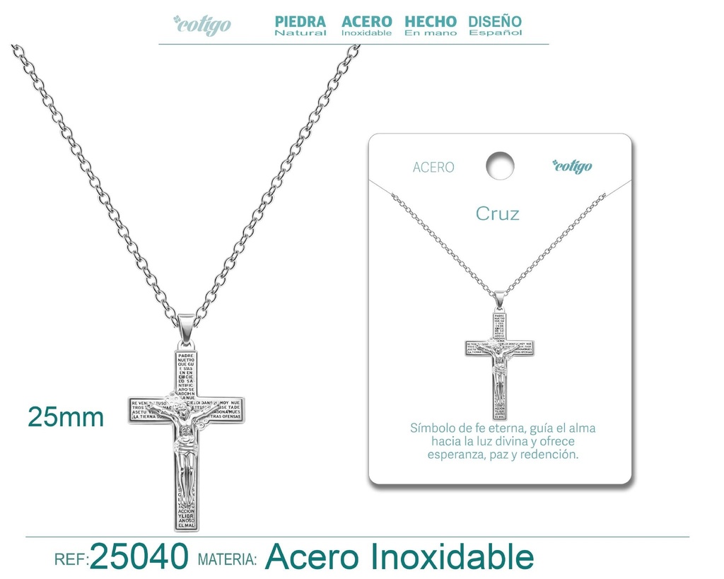 Colgante de cruz latina de acero plateado - Joyas religiosas y colgantes