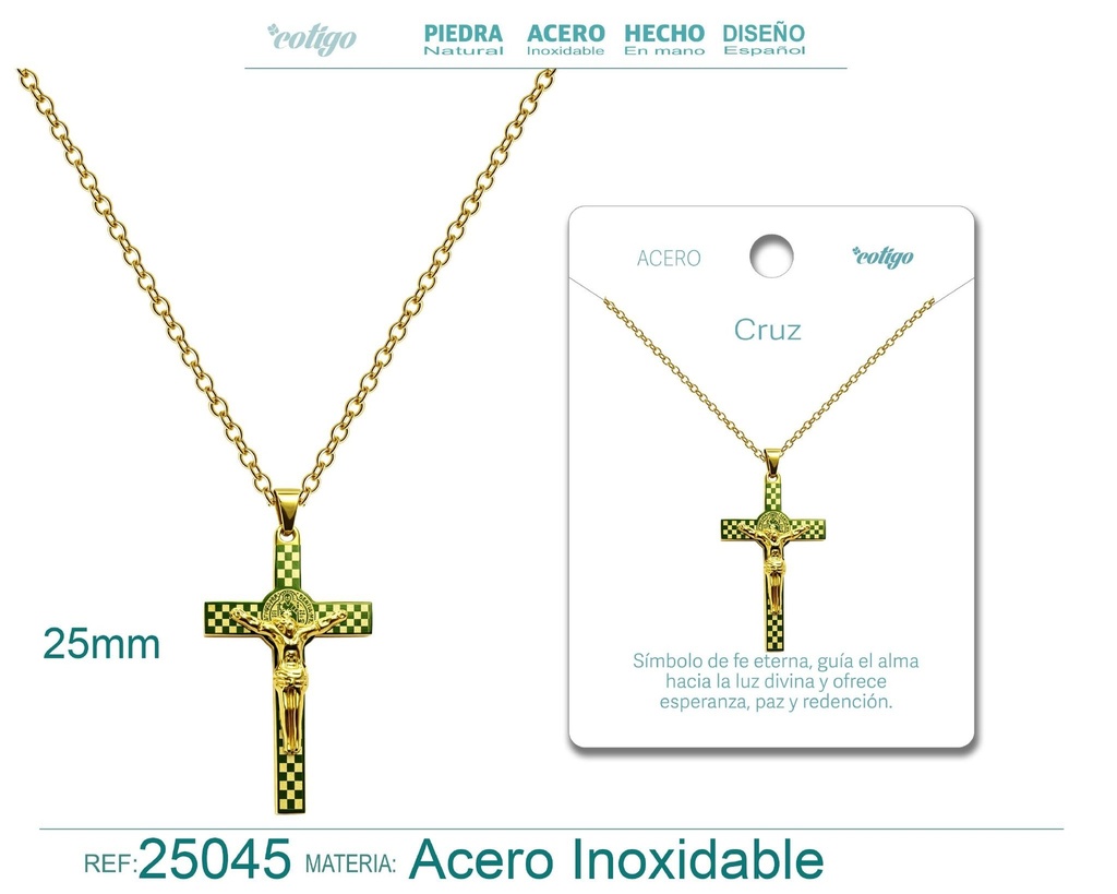 Colgante de cruz latina de acero dorado - Joyas religiosas y colgantes