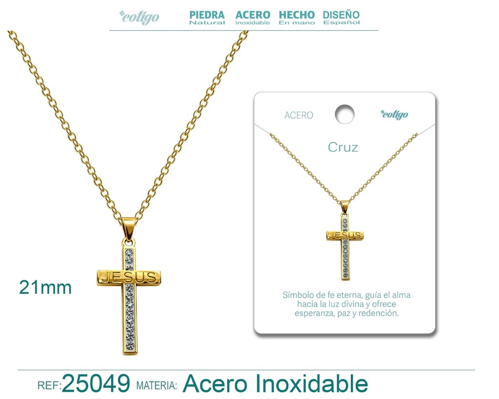 Colgante de cruz latina de acero dorado - Joyas religiosas y colgantes