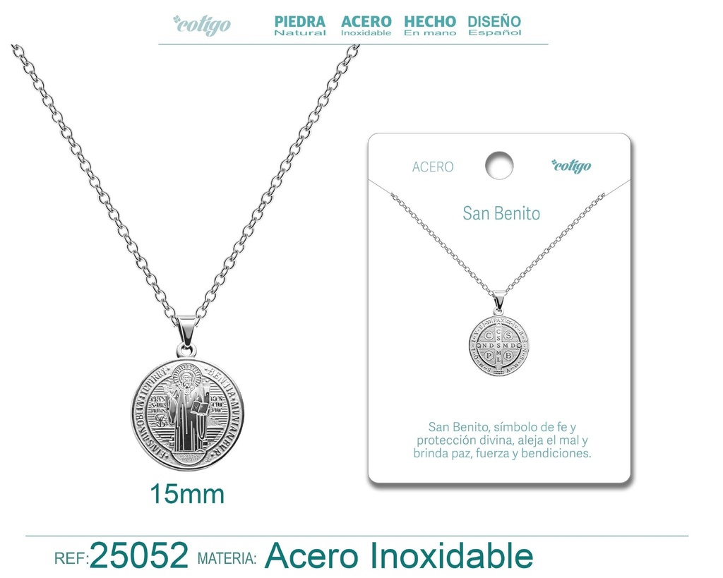 Colgante de San Benito de acero plateado - Joyas religiosas y colgantes
