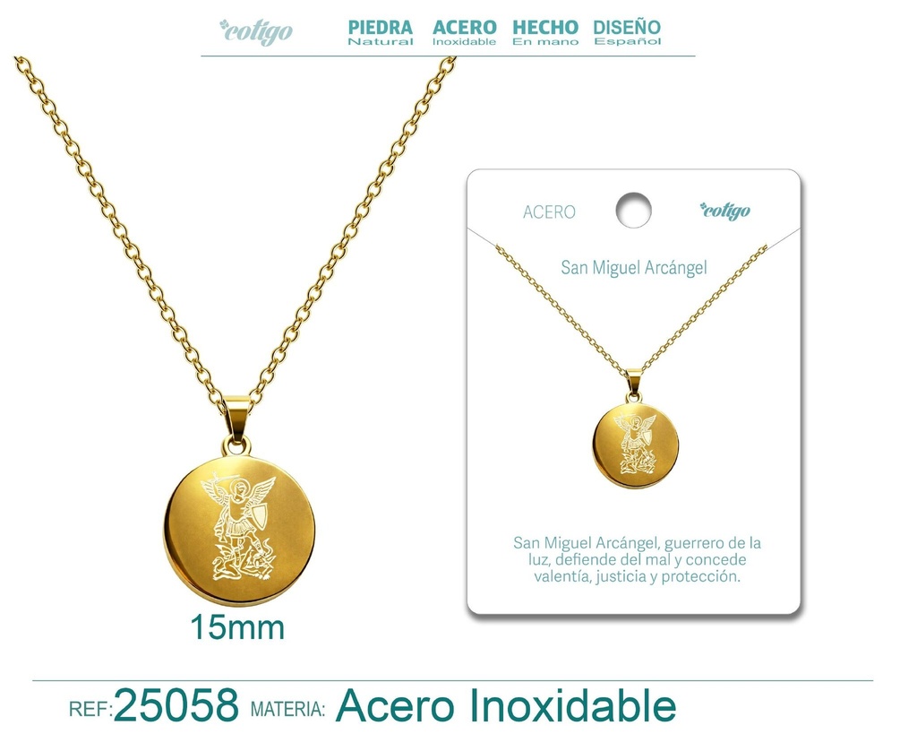 Colgante de San Miguel de Arcángel de acero dorado - Joyas religiosas y colgantes