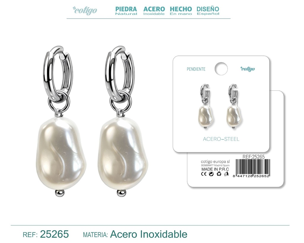 Pendientes de perlas Balotelli con aro de acero plateado - Joyas de perlas