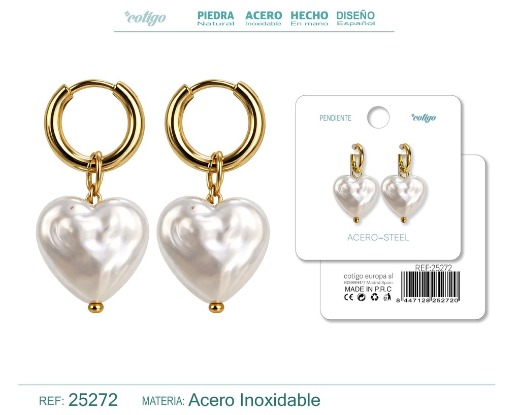Pendientes de perlas Balotelli con aro de acero dorado - Joyas de perlas