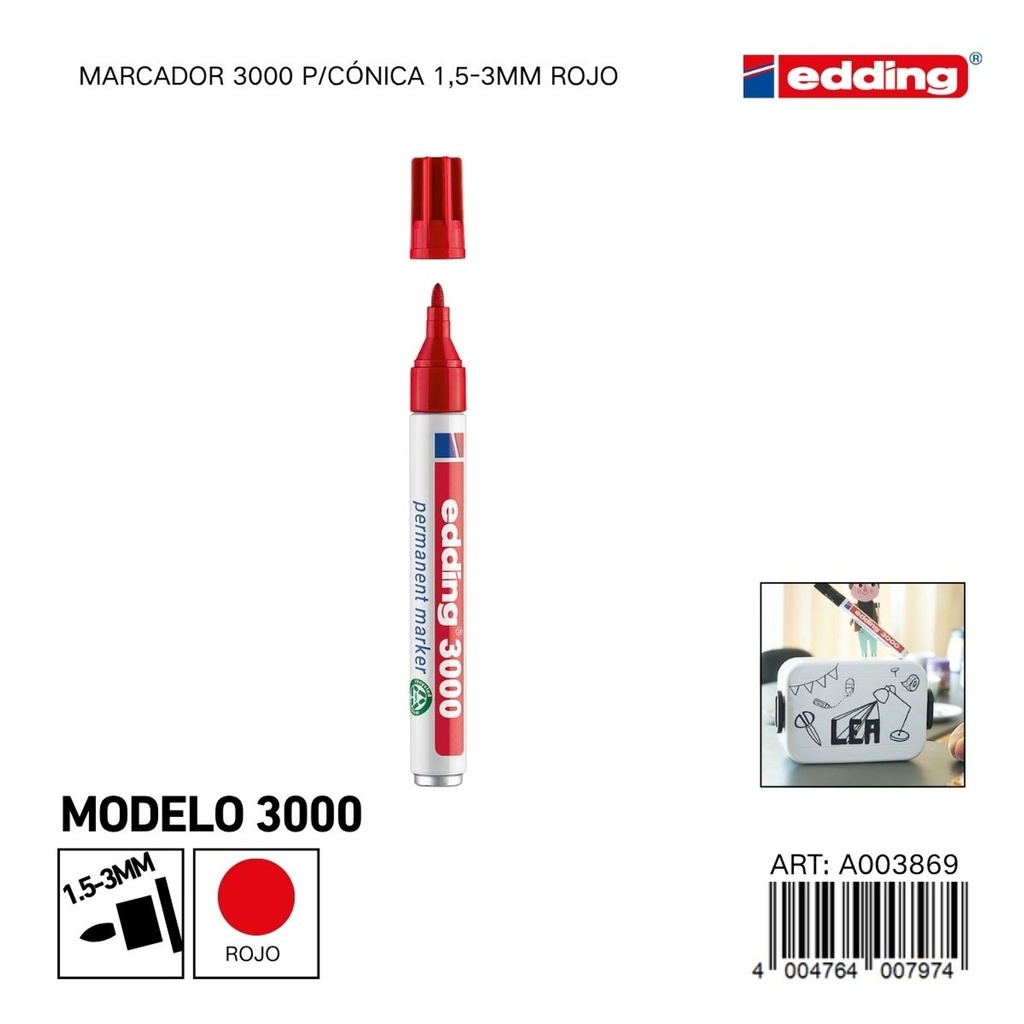 EDDING marcador 3000 p/cónica 1.5-3mm rojo - Material de oficina