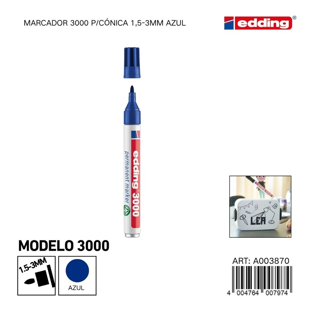 EDDING marcador 3000 p/cónica 1.5-3mm azul - Material de oficina