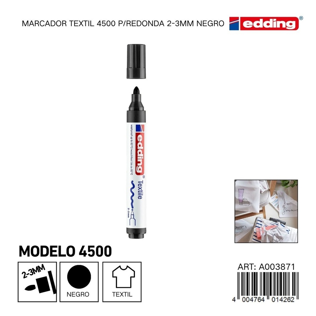 EDDING marcador textil 4500 p/redonda 2-3mm negro - Material de oficina