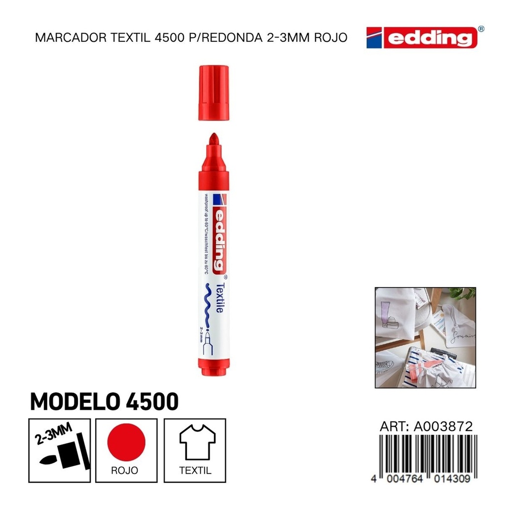 EDDING marcador textil 4500 p/redonda 2-3mm rojo - Material de oficina