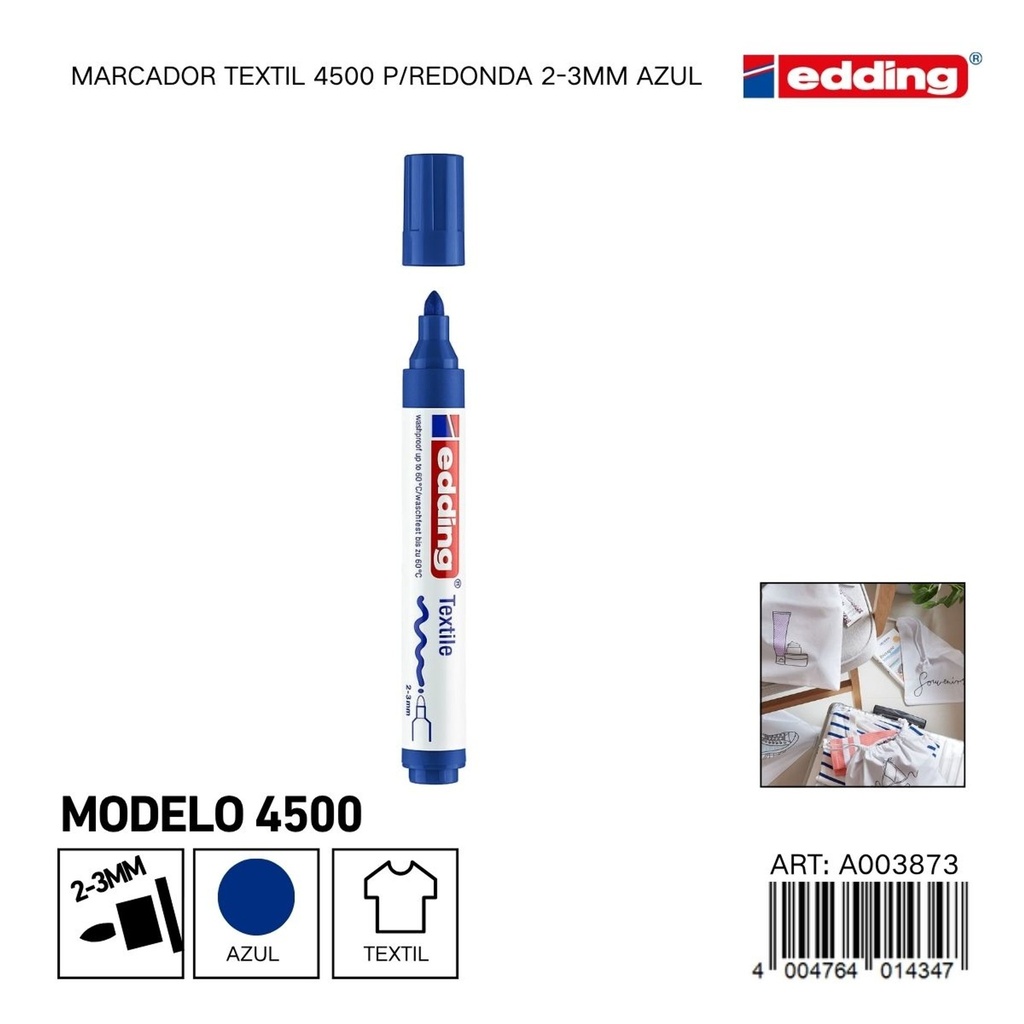EDDING marcador textil 4500 p/redonda 2-3mm azul - Material de oficina