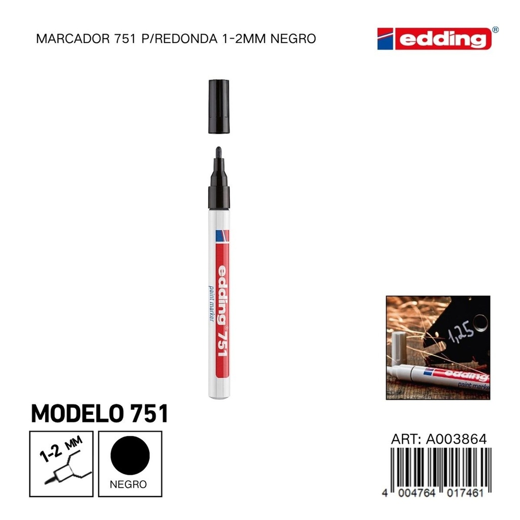 EDDING marcador 751 p/redonda 1-2mm negro sin traspaso - Material de oficina