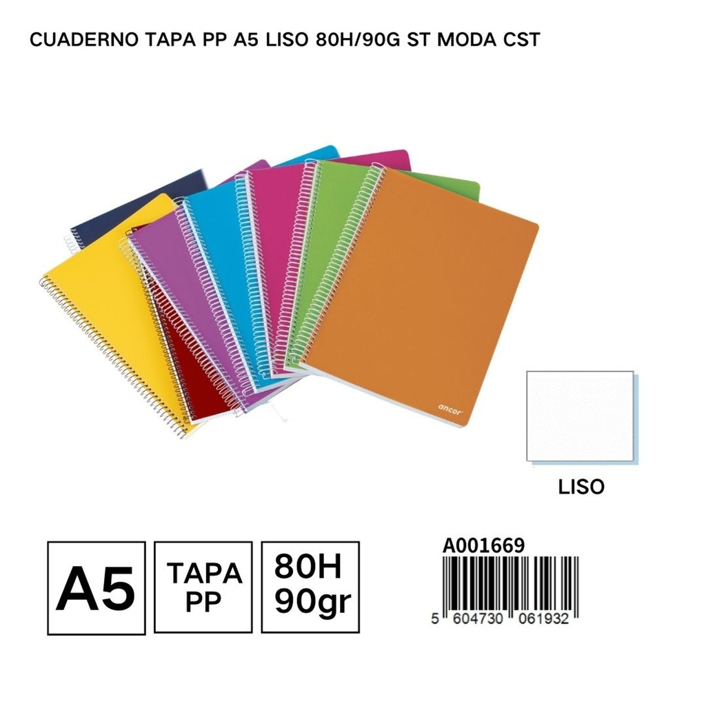 Cuaderno PP A5 liso 80 páginas 90g - Cuaderno de plástico para estudiantes