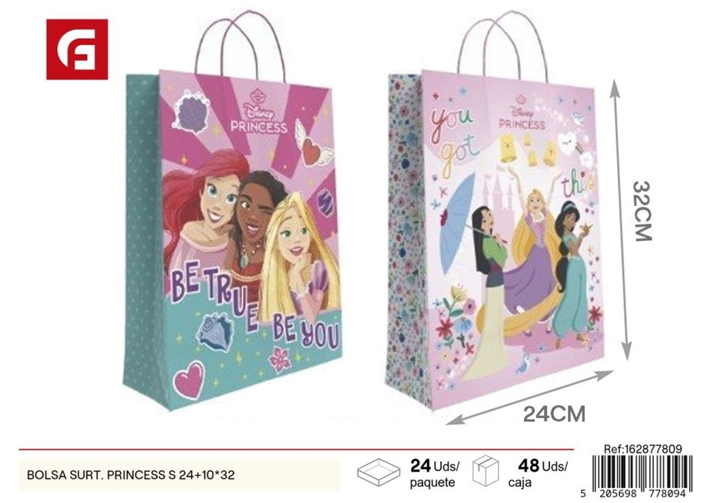 Bolsa surtida princesa S 24+10x32 cm - Regalos
