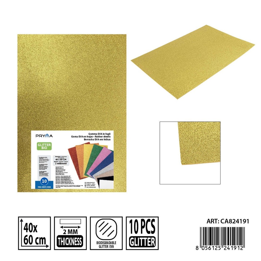 Goma EVA con purpurina bio 40x60 cm 2 mm amarilla - Material artístico y manualidades
