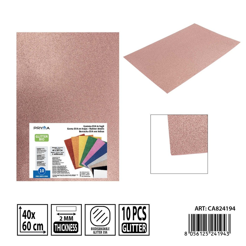 Goma EVA con purpurina bio 40x60 cm 2 mm rosa dorado - Material de manualidades y arte