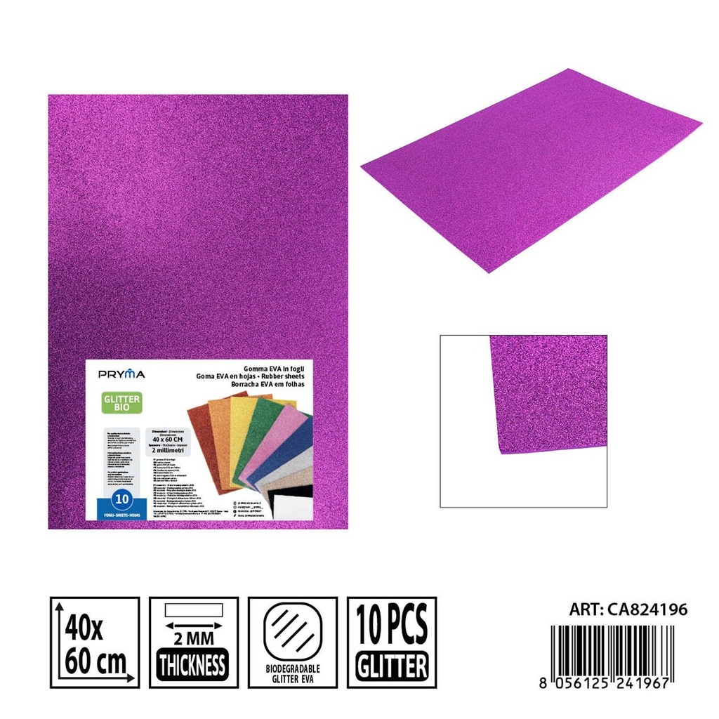 Goma EVA con purpurina bio 40x60 cm 2 mm fucsia - Material artístico y de manualidades