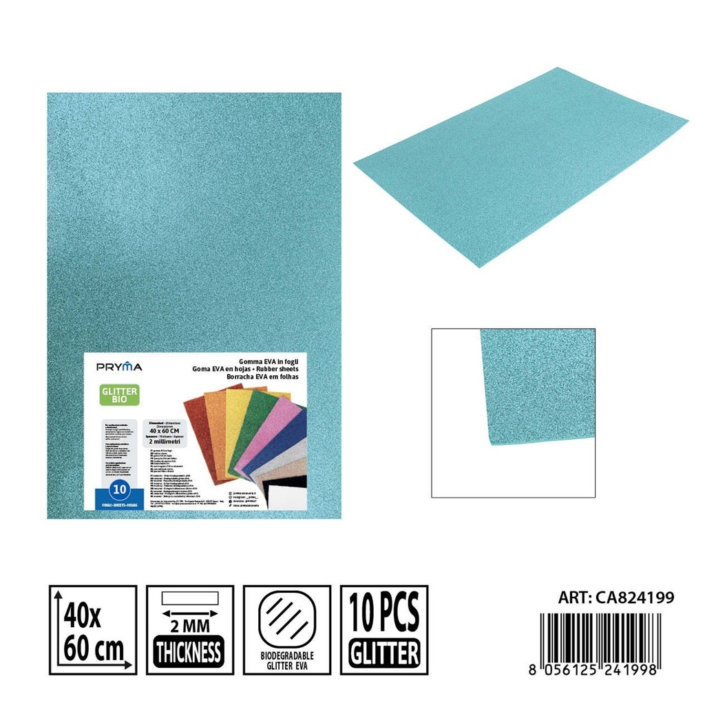 Goma EVA con purpurina bio 40x60 cm 2 mm verde agua - Material artístico y manualidades