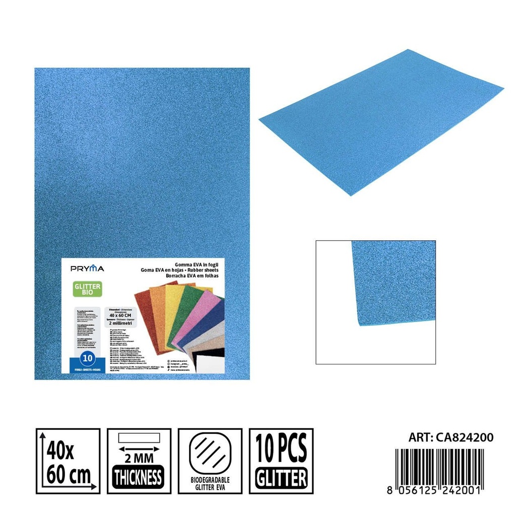Goma EVA con purpurina bio 40x60 cm 2 mm celeste - Material de manualidades y arte