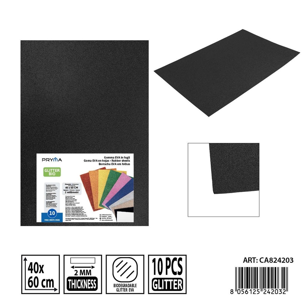 Goma EVA con purpurina bio 40x60 cm 2 mm negra - Material de arte y manualidades