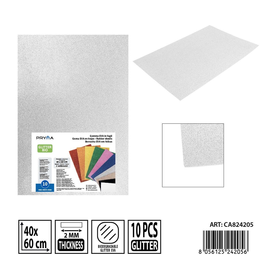 Goma EVA con purpurina bio 40x60 cm 2 mm blanca - Material para manualidades y papelería
