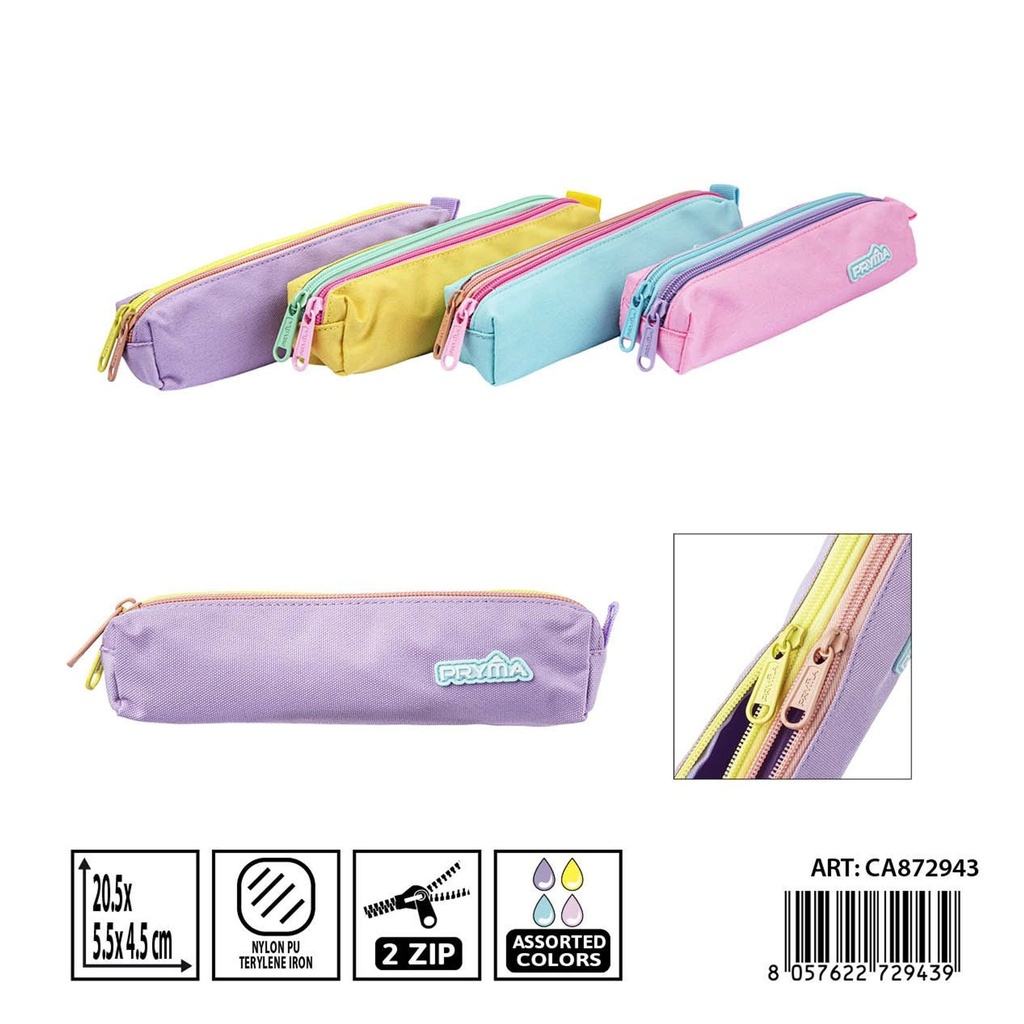 Estuche cremallera PRYMA 20.5x5.5x4.5 cm color pastel - Estuches y mochilas