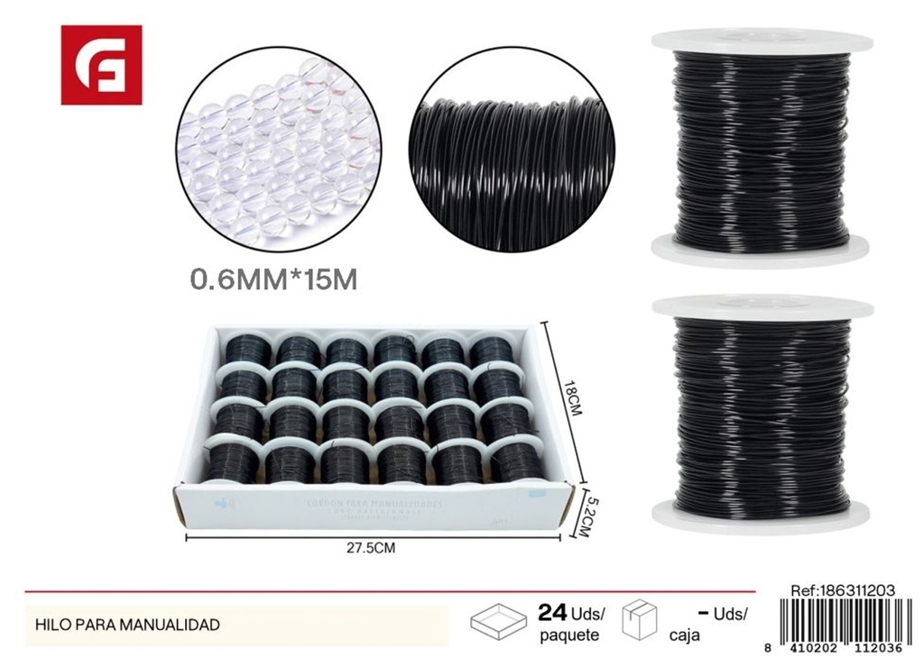 Hilo cristal 0.6mm 15M negro - Accesorios de costura y manualidades