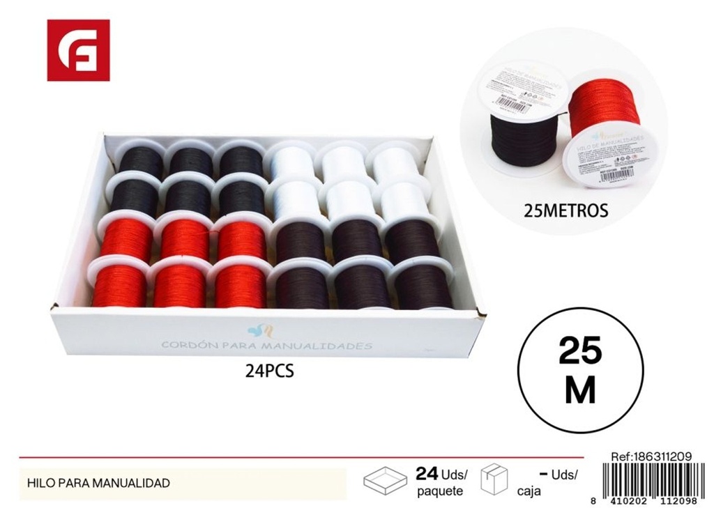 Hilo perla 6 hebras 25M en negro, blanco, rojo y café - Accesorios de costura y manualidades
