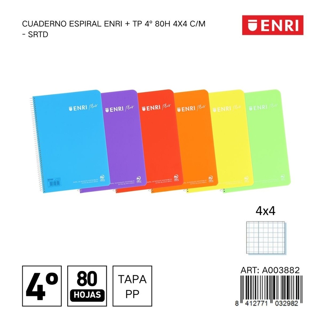 Cuaderno Enri A5 4x4 pastel 5 unidades - Papelería y material escolar