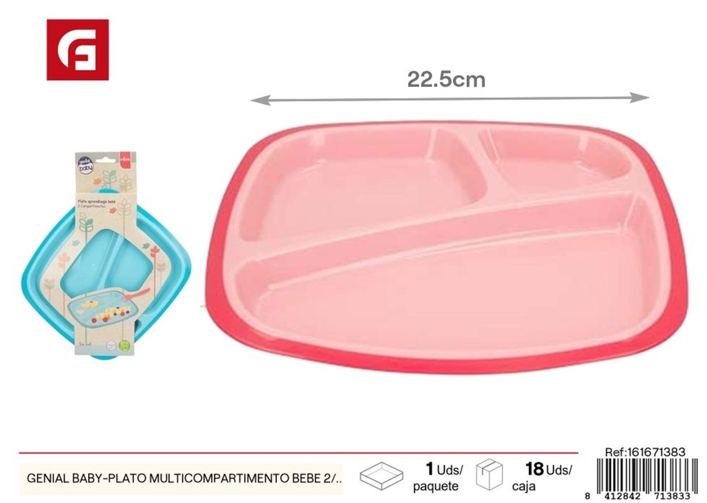 Plato multicompartimento para bebé Genial Baby 2 piezas - Alimentación sencilla y divertida