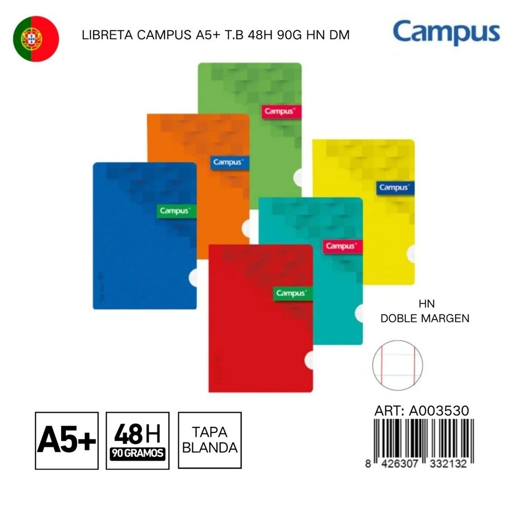 Libreta CAMPUS A5+ T.B 48H 90G HN DM - Libreta con espiral y diseño atractivo