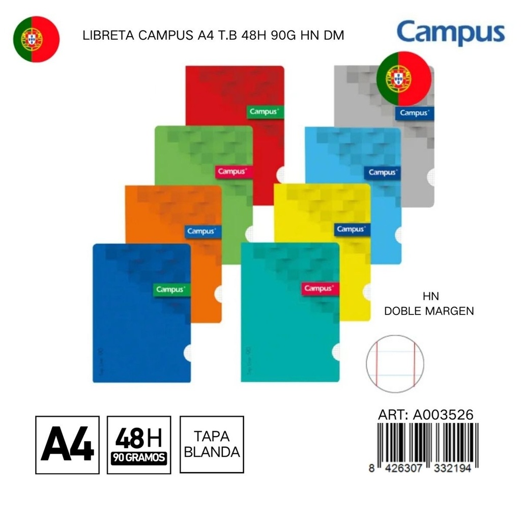Libreta CAMPUS A4 T.B 48H 90G HN DM - Libreta con espiral para anotaciones