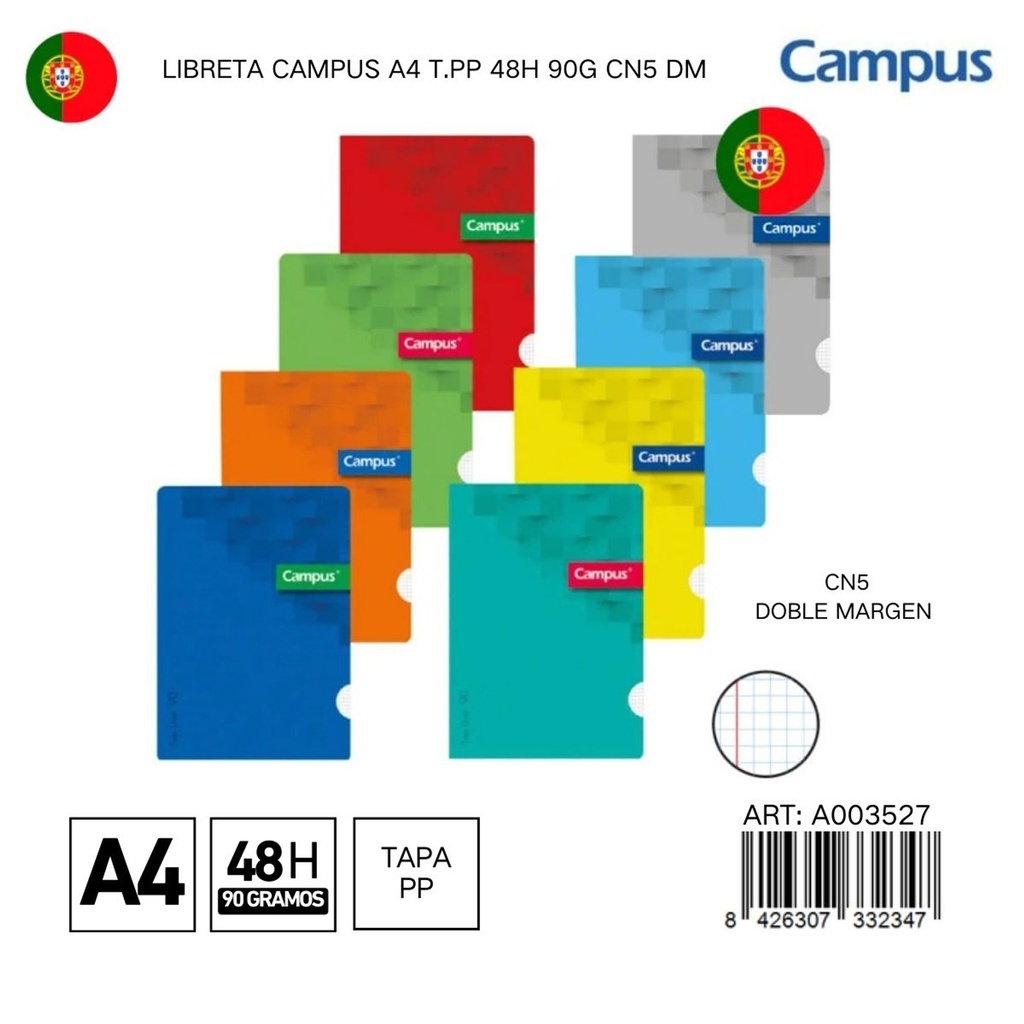 Libreta CAMPUS A4 T.PP 48H 90G CN5 DM - Libreta con diseño moderno y práctico