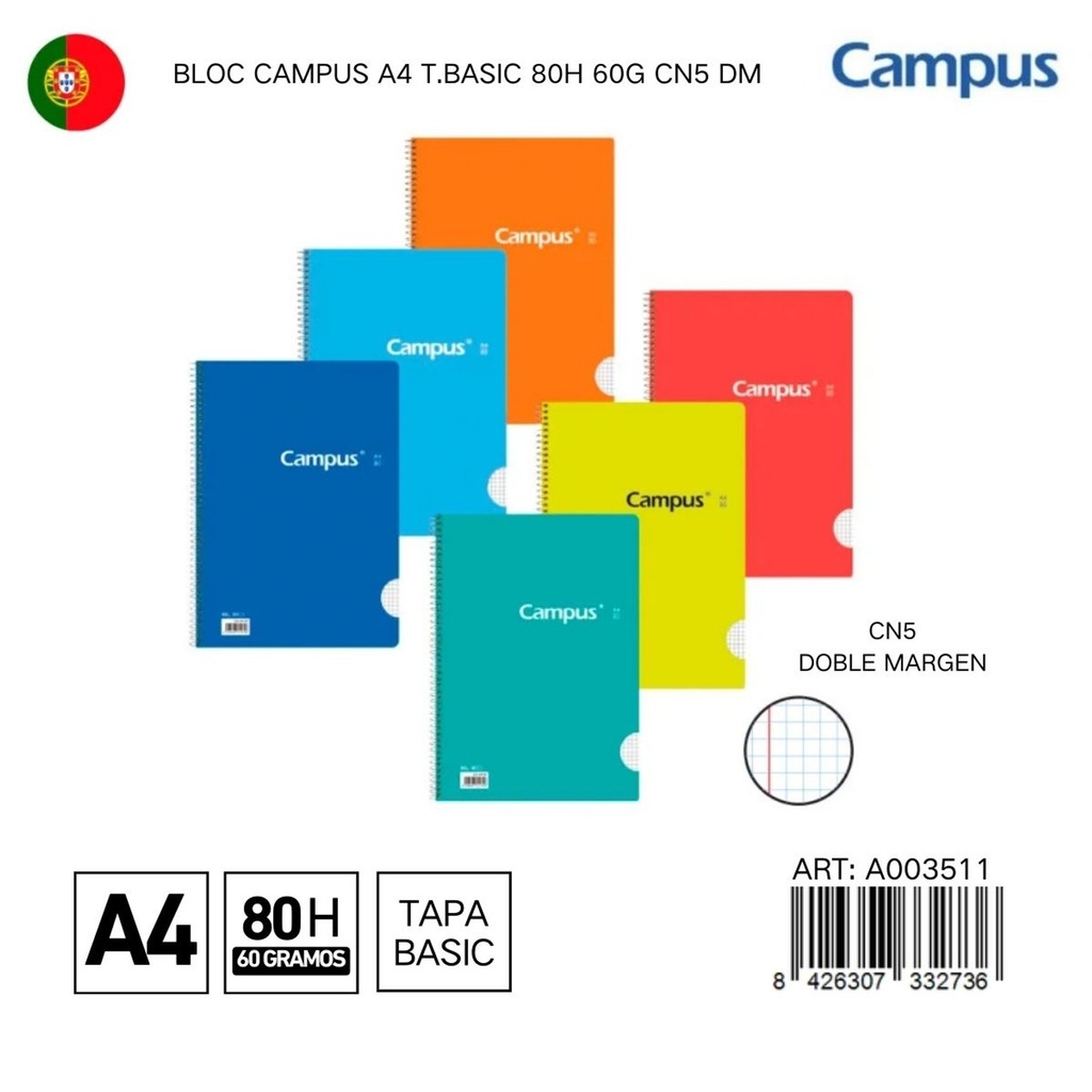BLOC CAMPUS A4 T.BASIC 80H 60G CN5 DM - Libreta básica para notas personales