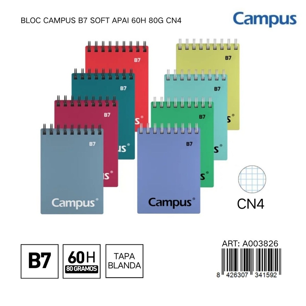BLOC CAMPUS B7 SOFT APAI 60H 80G CN4 - Libreta para uso práctico y diario