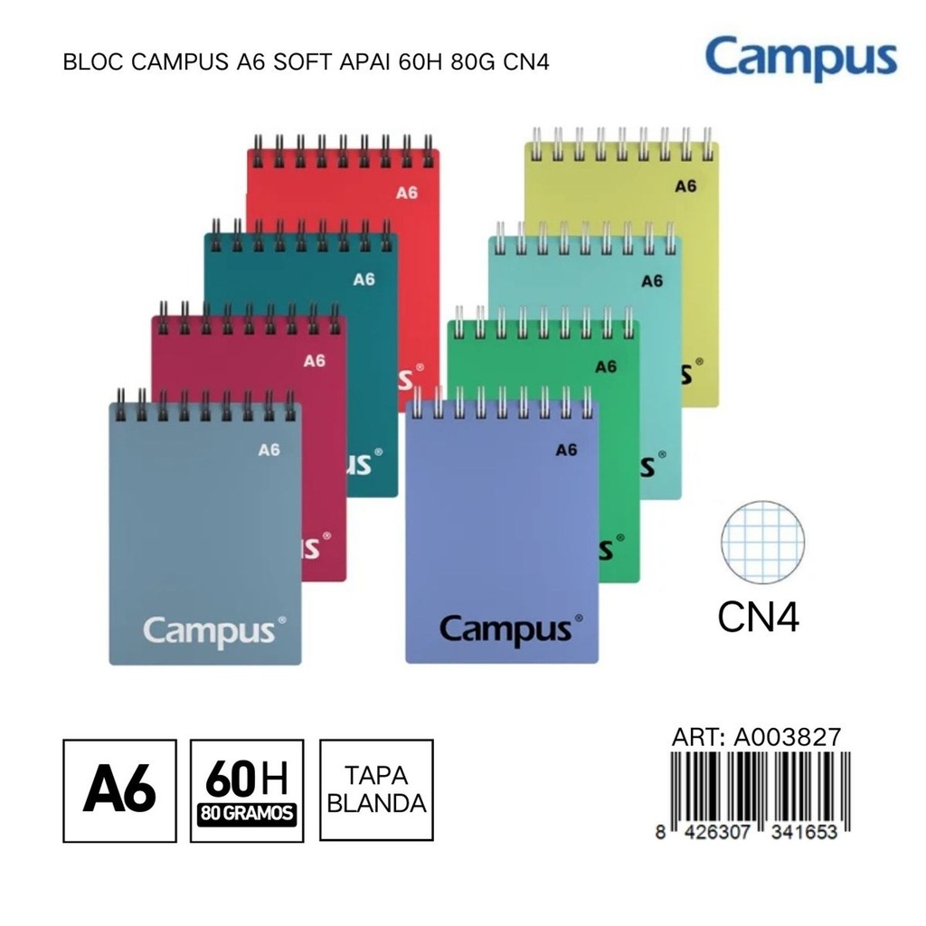 BLOC CAMPUS A6 SOFT APAI 60H 80G CN4 - Libreta práctica y cómoda para estudiantes
