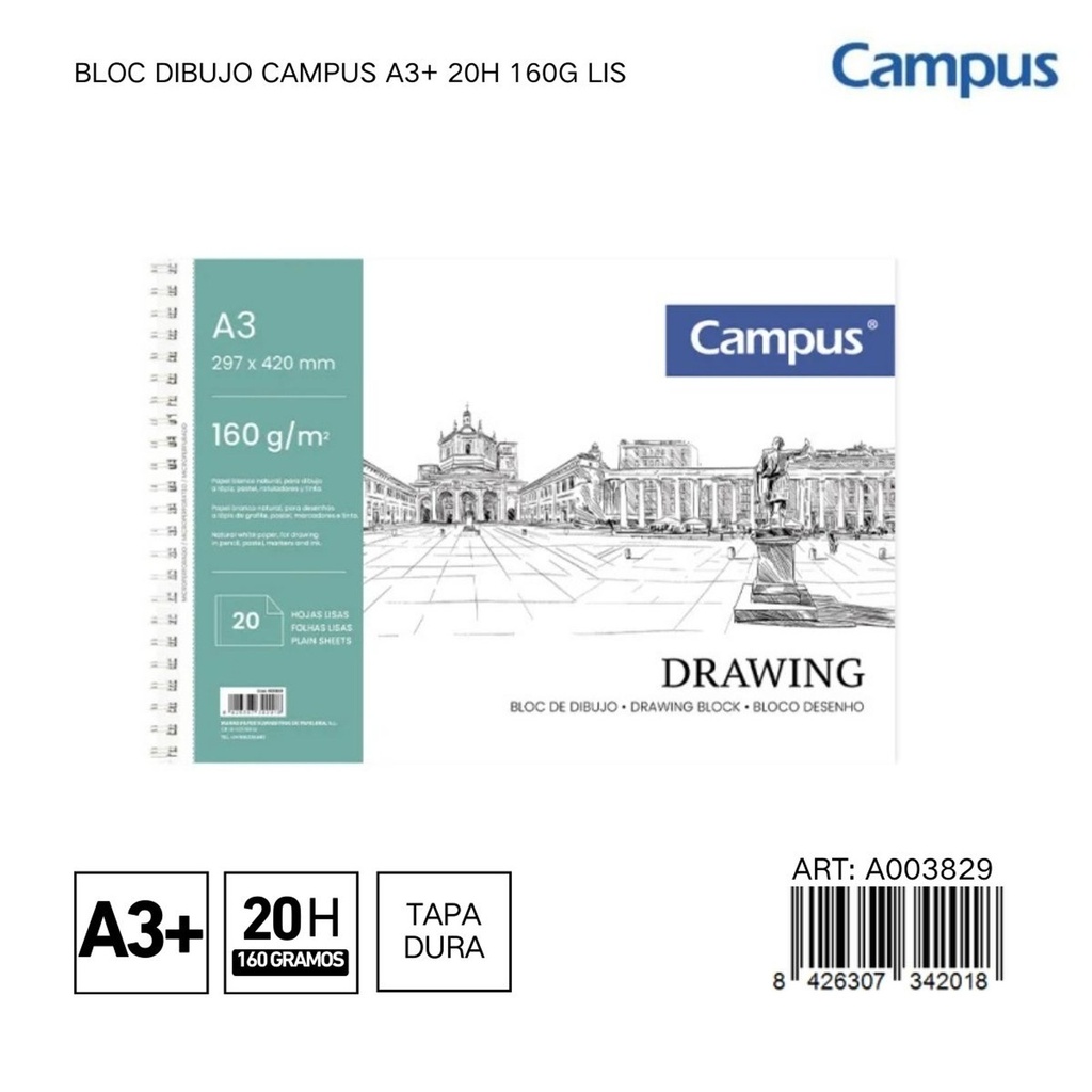 BLOC DIBUJO CAMPUS A3+ 20H 160G LIS - Libreta grande para ilustraciones y diseños