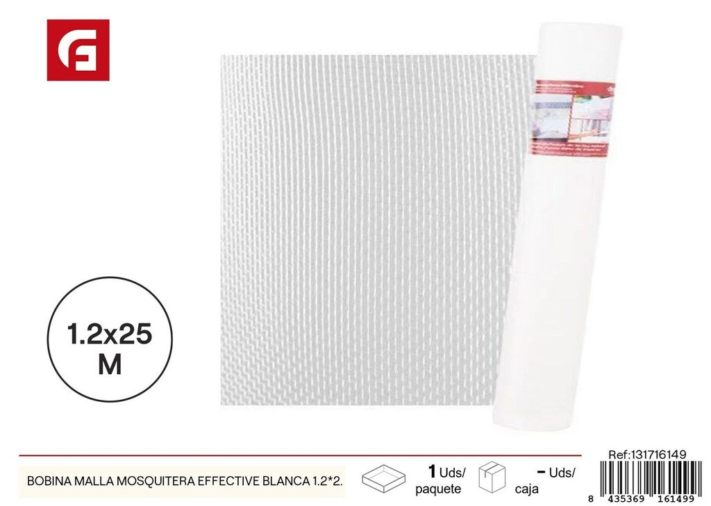 Bobina malla mosquitera Effective blanca 1.2x25 m - Accesorios de jardín