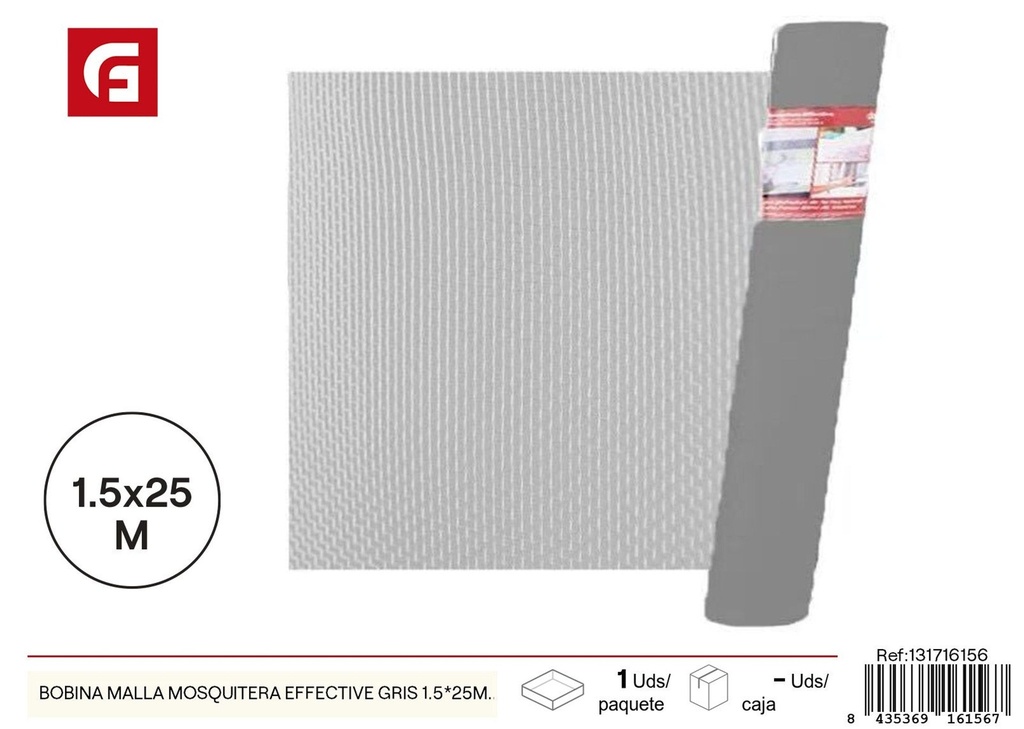 Bobina malla mosquitera Effective gris 1.5x25 m - Accesorios de verano y mosquiteras