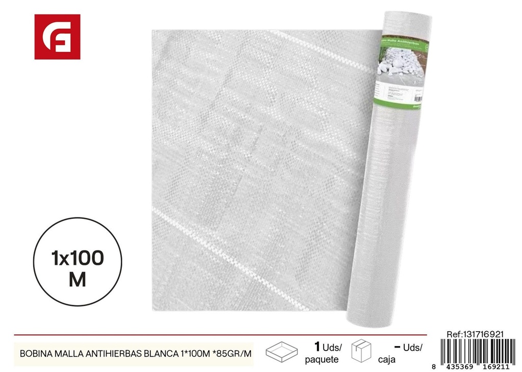 Bobina malla antihierbas blanca 1x100 m - Accesorios de jardín