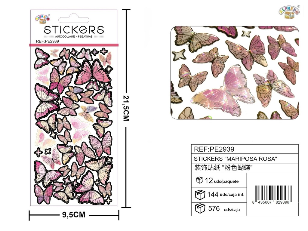 Stickers mariposa rosa 9.5x21.5 cm - Novedades y decoración