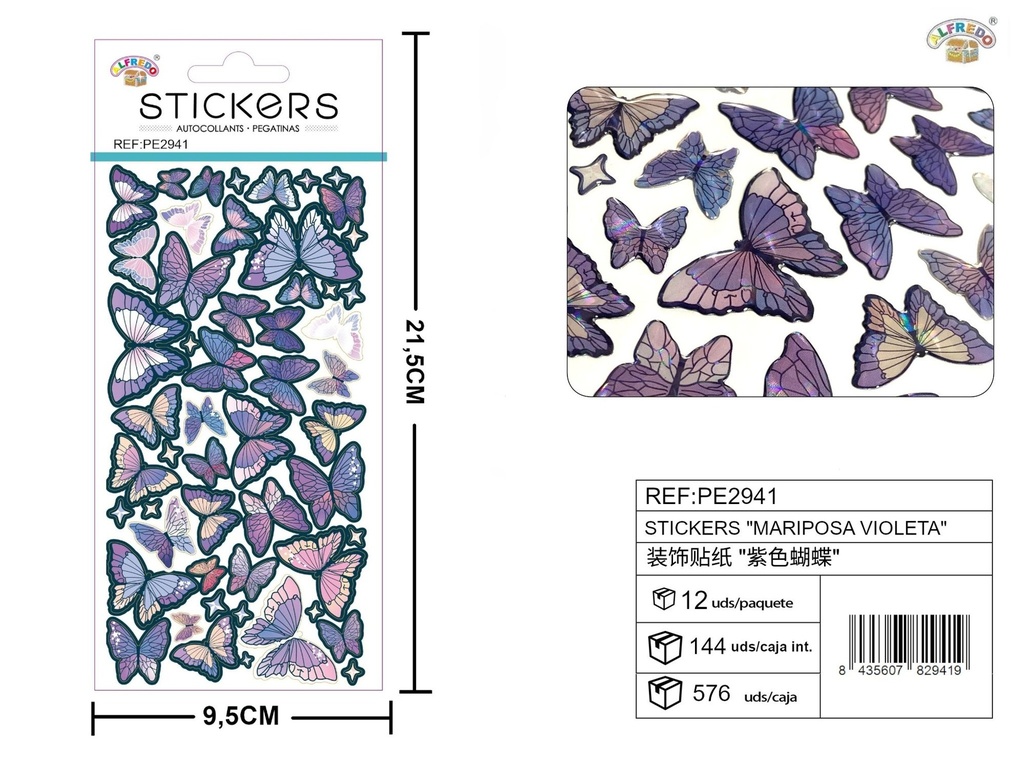 Stickers mariposa violeta 9.5x21.5 cm - Novedades y decoración