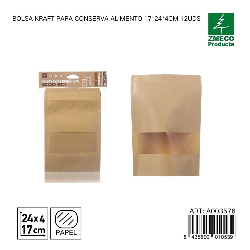 Bolsa Kraft para alimentos 17x24x4 cm 12 uds - Productos desechables y menajes de cocina